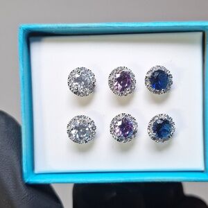 925 Sterling Silver 3 Pair Earring Bundle and Gemstone Stud Earrings Set